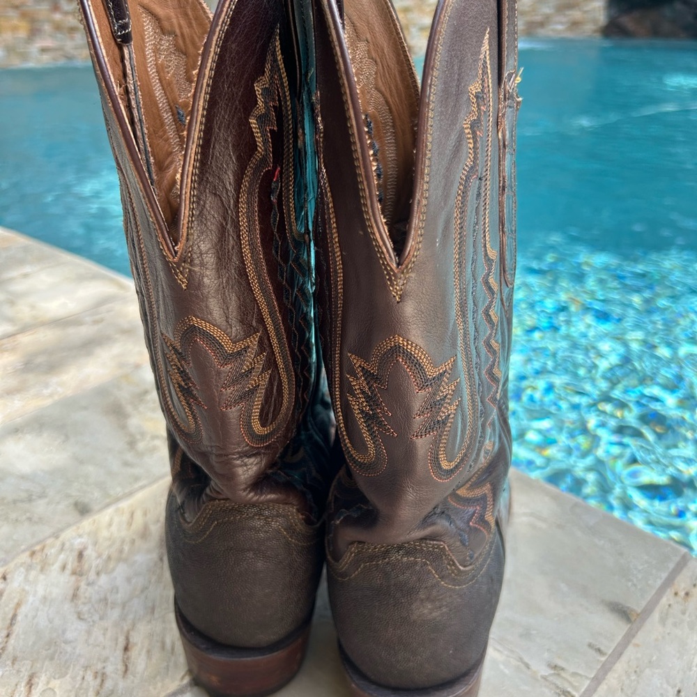 Lucchese Brown Leather Cowboy Boots Caiman 9D - Picture 6 of 16